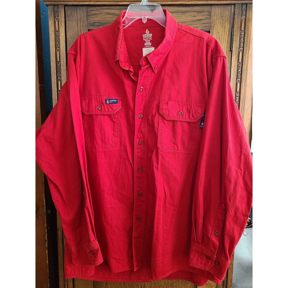 Lapco FR Red Flame Resistant Work Shirt Mens XL Reg HRC2 NFPA 2112 IRE7 Cotton